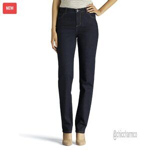 Petite Straight Leg Jeans High Rise Slimming Tummy Panel Denim